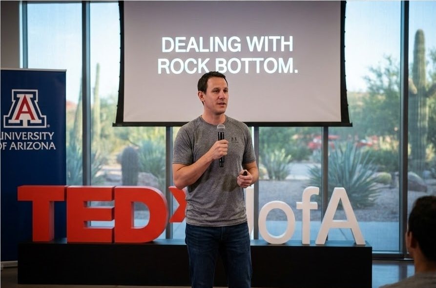 Noble — Eric — speaking at TEDx University of Arizona on 'Dealing with Rock Bottom'